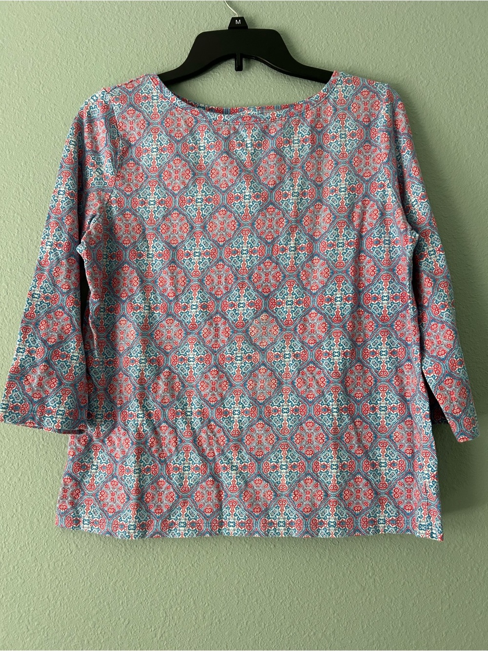 Talbots Coral & Teal Geometric 3/4 Sleeve Tunic
